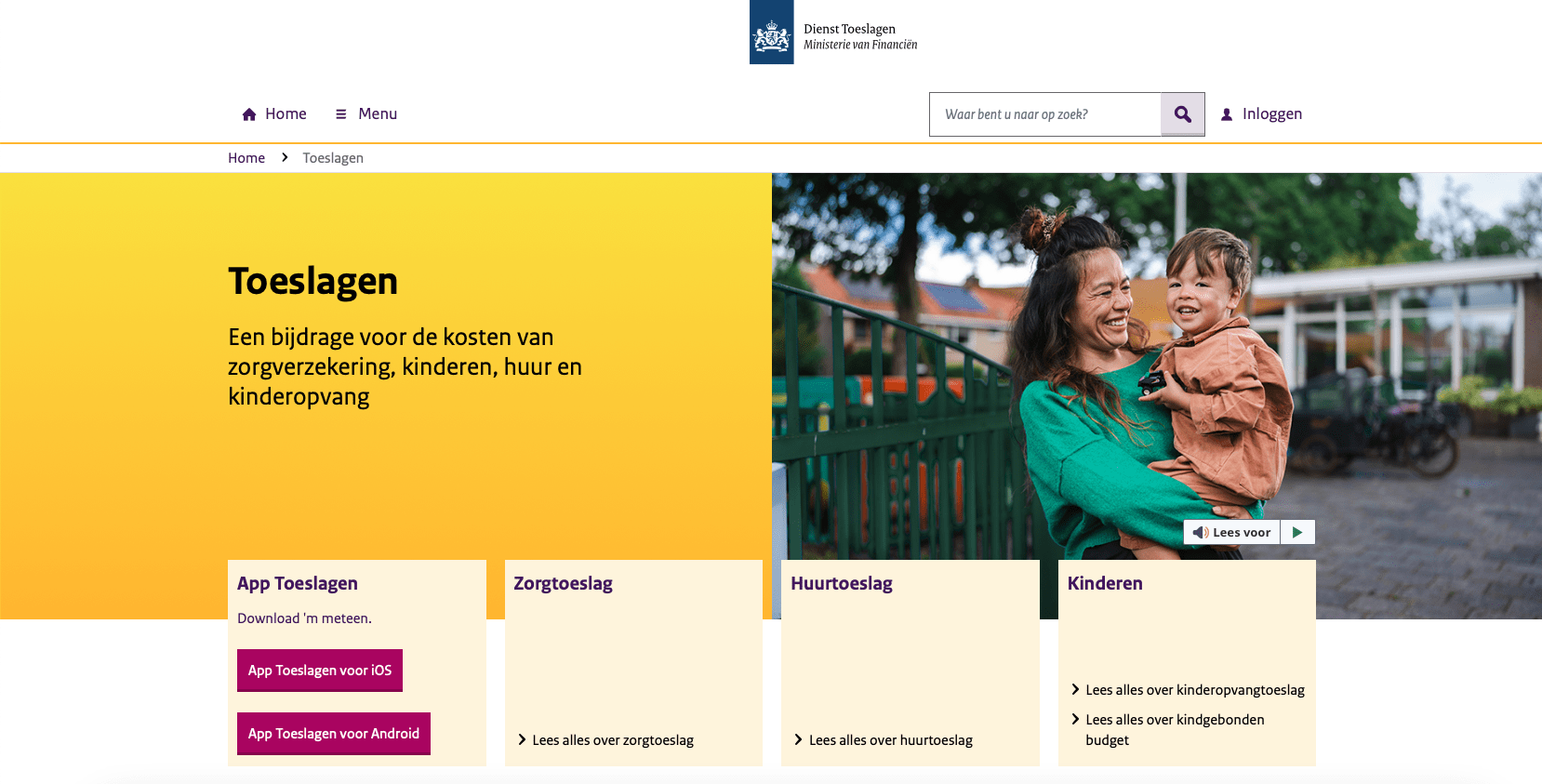 Website toeslagen.nl Belastingdienst zorgtoeslag aanvragen